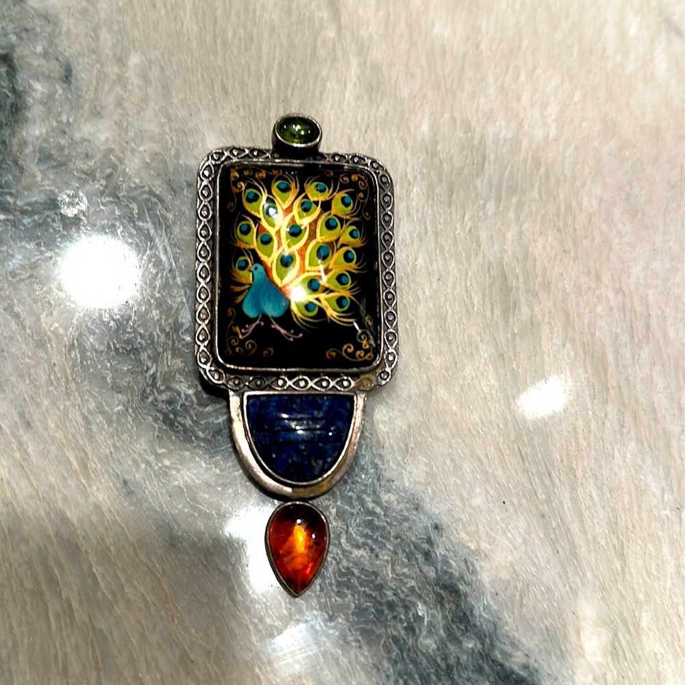 amy khan Russel vintage sterling silver lapis baltic pendant/pin
